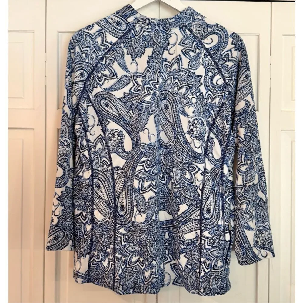 Coolibar blue paisley quarter zip rash guard pullover XL